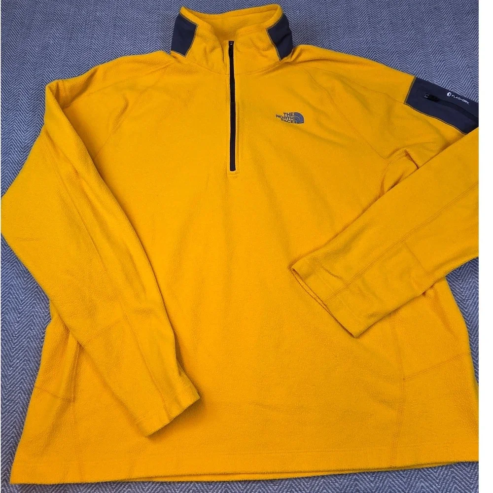 The North Face FlashDry Quarter Zip Fleece Pullover XL Yellow Mens Sleeve Pocket